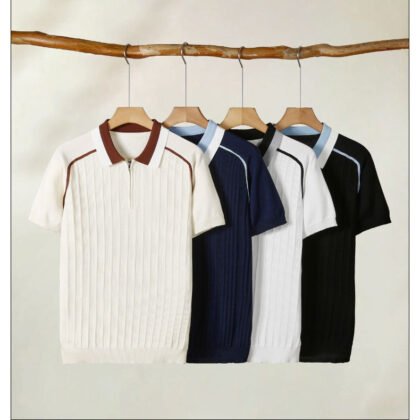 Men's Quarter-Zip Ribbed Knit Polo Shirt