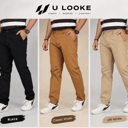 Best Men's Premium Twill Pants Black, Classic Khaki & Off White Combo